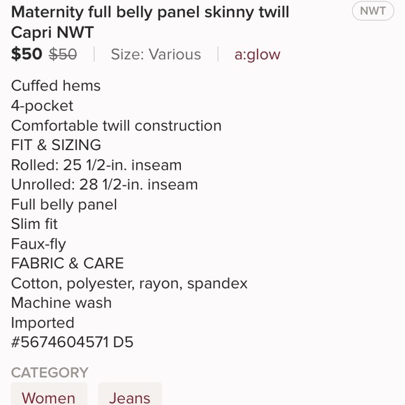 A:glow Maternity full panel skinny twill Capris - Picture 5 of 5